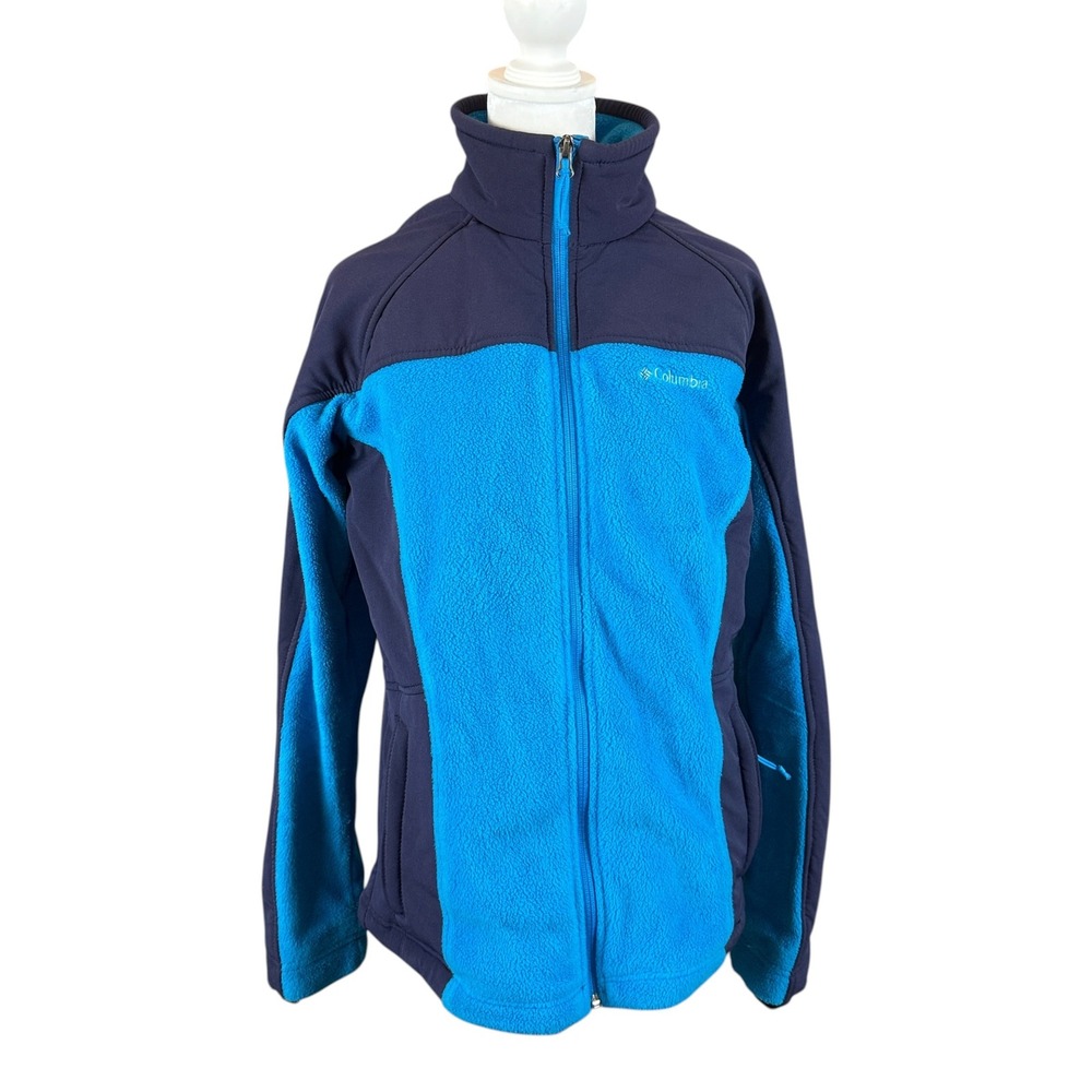 Columbia Fleece Jacket Women Large Blue Navy Full Zip Hybrid Mock Neck Running